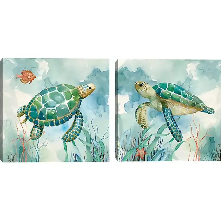 Kirklands Home Canvas Art|Coral Bay Sea Turtle Canvas Art Prints, Set of 2 Blue