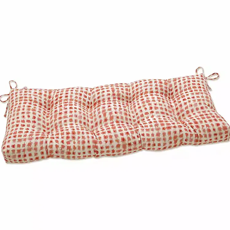 Kirklands Home Outdoor Cushions & Pillows|Coral Checkered Outdoor Settee Cushion