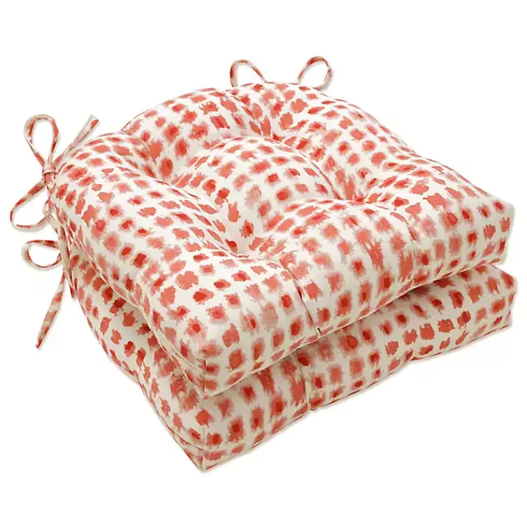 Kirklands Home Outdoor Cushions & Pillows|Coral Checkered Wicker Chair Cushions, Set of 2
