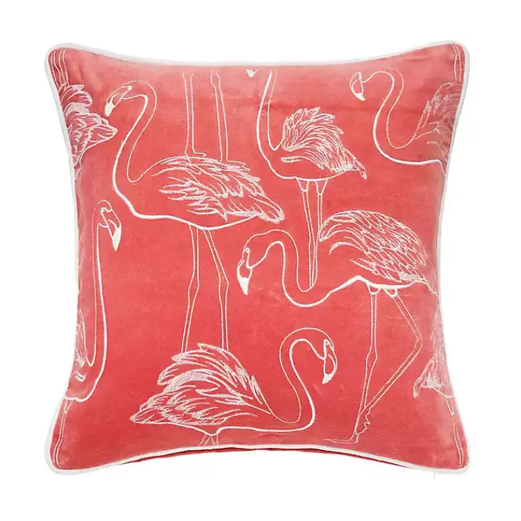 Online Coral Velvet Flamingo Pillow Pillows