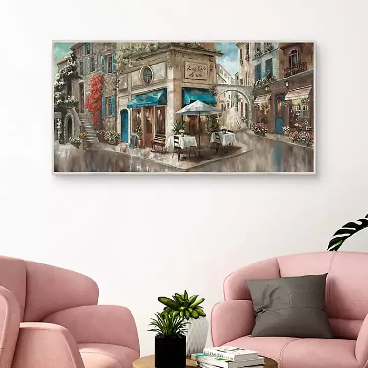 Kirklands Home Canvas Art|Corner Cafe Framed Canvas Art Print Gray