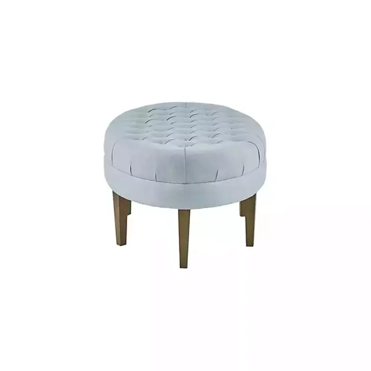 Kirklands Home Benches & Ottomans|Cory Tufted Dusty Linen Ottoman Blue