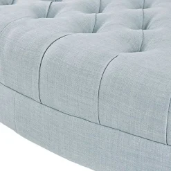 Kirklands Home Benches & Ottomans|Cory Tufted Dusty Linen Ottoman Blue