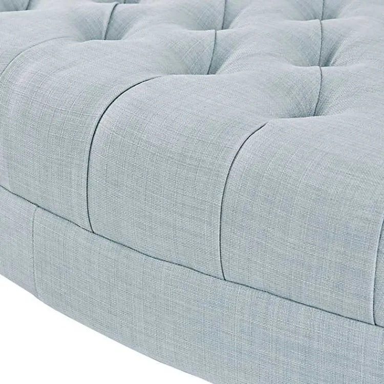 Kirklands Home Benches & Ottomans|Cory Tufted Dusty Linen Ottoman Blue