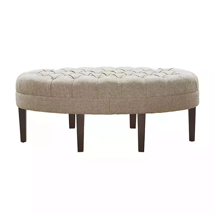Kirklands Home Benches & Ottomans|Cory Tufted Natural Linen Ottoman Tan