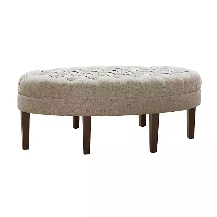 Kirklands Home Benches & Ottomans|Cory Tufted Natural Linen Ottoman Tan