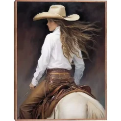 Kirklands Home Canvas Art|Cowgirl Framed Canvas Art Print Brown