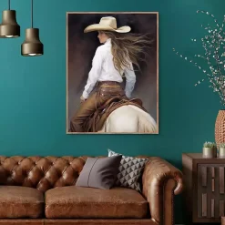 Kirklands Home Canvas Art|Cowgirl Framed Canvas Art Print Brown