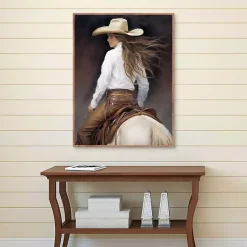 Kirklands Home Canvas Art|Cowgirl Framed Canvas Art Print Brown
