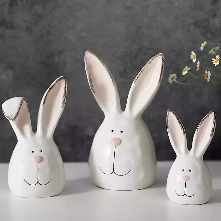 Discount Crackle Finish Bunny Heads, Set of 3 Statues & Figurines