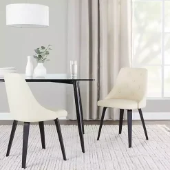 Kirklands Home Dining Chairs|Cream & Black Faux Leather Dining Chairs, Set of 2 Ivory