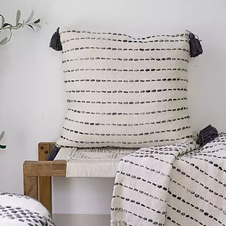 New Cream & Navy Ombre Dash Throw Pillow Pillows