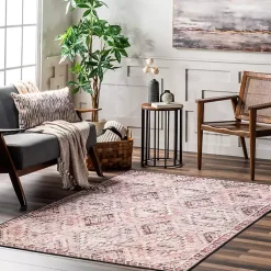 Kirklands Home Area Rugs|Cream & Red Diamond Trellis Washable Area Rug, 7x9