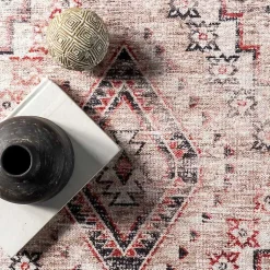 Kirklands Home Area Rugs|Cream & Red Diamond Trellis Washable Area Rug, 7x9