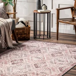 Kirklands Home Area Rugs|Cream & Red Diamond Trellis Washable Area Rug, 7x9