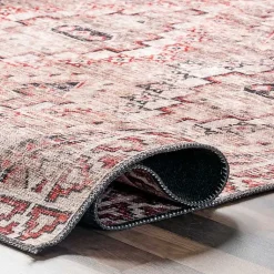 Kirklands Home Area Rugs|Cream & Red Diamond Trellis Washable Area Rug, 3x5