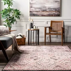 Kirklands Home Area Rugs|Cream & Red Diamond Trellis Washable Area Rug, 3x5