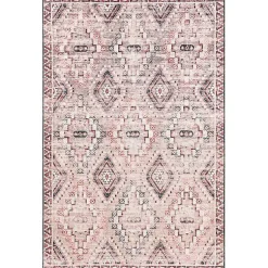 Kirklands Home Area Rugs|Cream & Red Diamond Trellis Washable Area Rug, 5x8