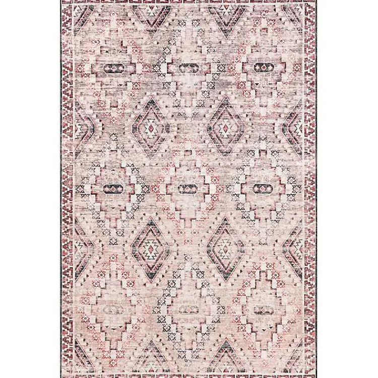 Kirklands Home Area Rugs|Cream & Red Diamond Trellis Washable Area Rug, 5x8