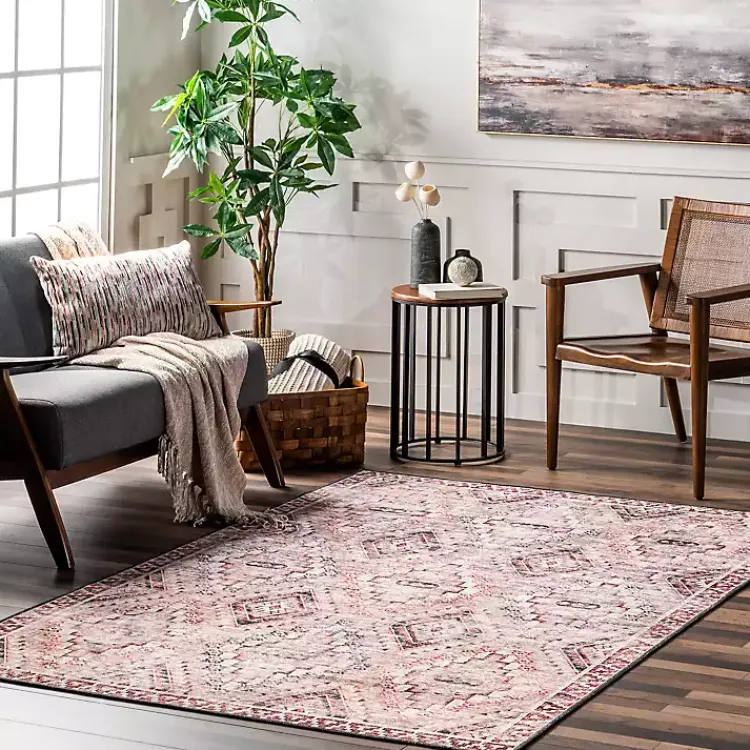 Kirklands Home Area Rugs|Cream & Red Diamond Trellis Washable Area Rug, 5x8