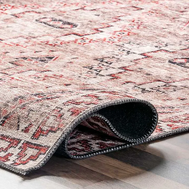 Kirklands Home Area Rugs|Cream & Red Diamond Trellis Washable Area Rug, 5x8