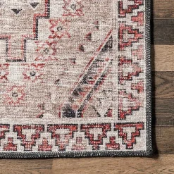Kirklands Home Area Rugs|Cream & Red Diamond Trellis Washable Area Rug, 5x8