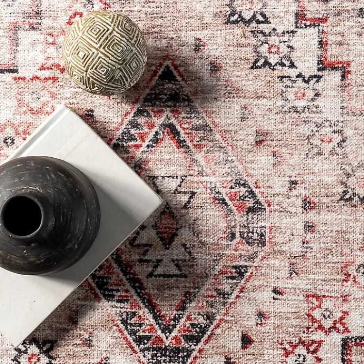 Kirklands Home Area Rugs|Cream & Red Diamond Trellis Washable Area Rug, 5x8