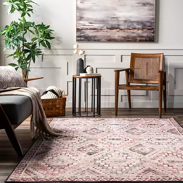 Kirklands Home Area Rugs|Cream & Red Diamond Trellis Washable Area Rug, 5x8