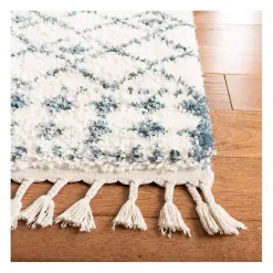 Kirklands Home Area Rugs|Cream and Blue Bergen Weathered Fringe Rug, 5x7