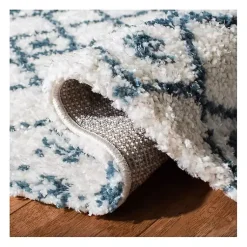 Kirklands Home Area Rugs|Cream and Blue Bergen Weathered Fringe Rug, 5x7