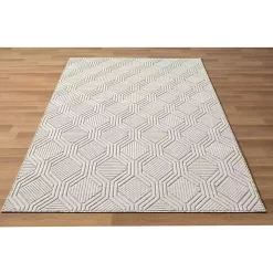 Kirklands Home Outdoor Rugs|Cream and Blue Geo Indoor/Outdoor Area Rug, 7x9