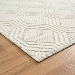 Kirklands Home Outdoor Rugs|Cream and Blue Geo Indoor/Outdoor Area Rug, 7x9