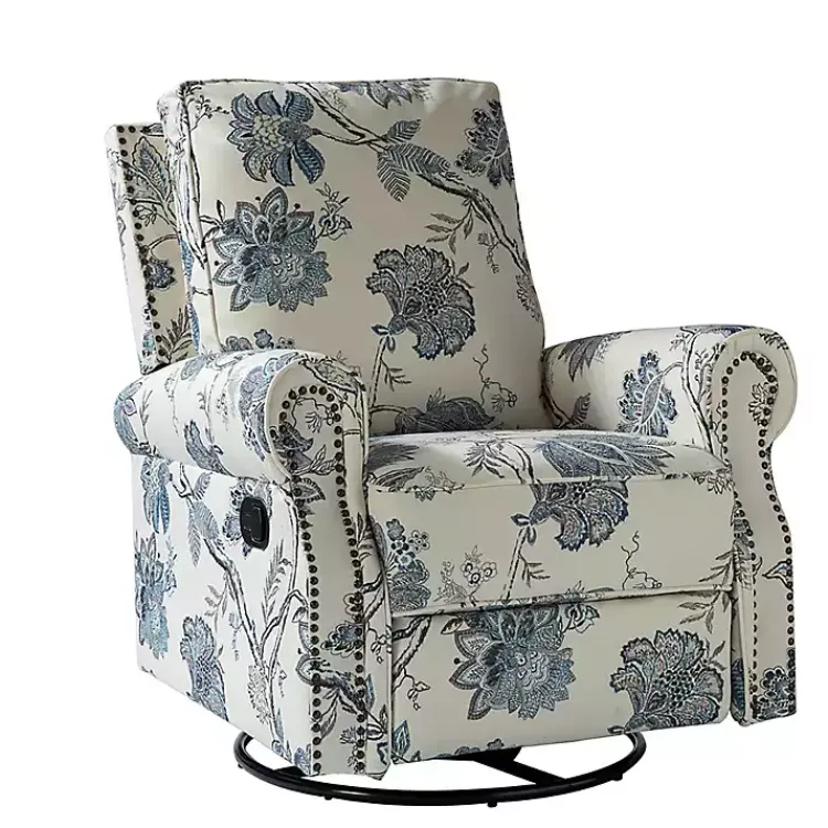Kirklands Home Accent Chairs|Cream and Blue Vintage Floral Rocking Recliner