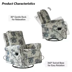 Kirklands Home Accent Chairs|Cream and Blue Vintage Floral Rocking Recliner