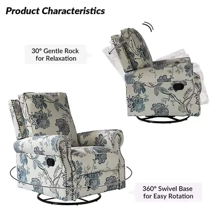 Kirklands Home Accent Chairs|Cream and Blue Vintage Floral Rocking Recliner