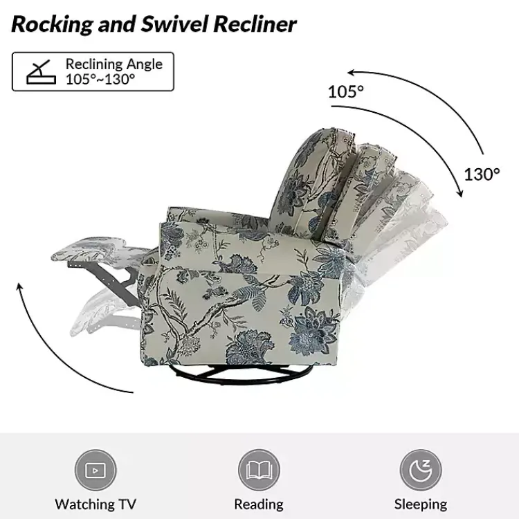 Kirklands Home Accent Chairs|Cream and Blue Vintage Floral Rocking Recliner