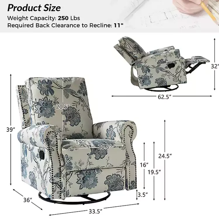 Kirklands Home Accent Chairs|Cream and Blue Vintage Floral Rocking Recliner