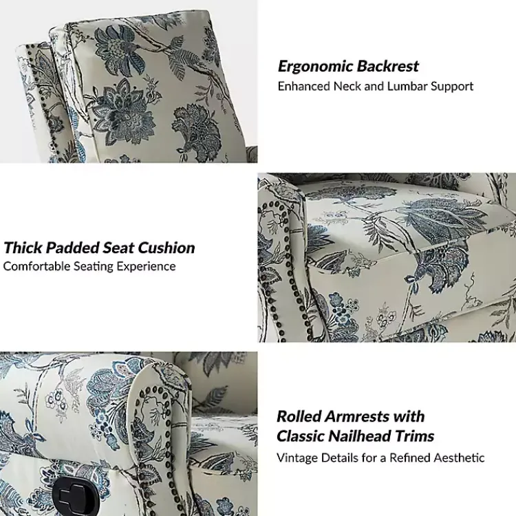 Kirklands Home Accent Chairs|Cream and Blue Vintage Floral Rocking Recliner