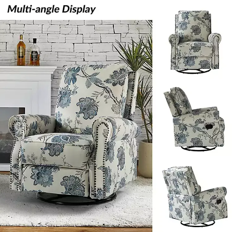 Kirklands Home Accent Chairs|Cream and Blue Vintage Floral Rocking Recliner