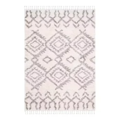 Kirklands Home Area Rugs|Cream and Gray Bergen Tribal Fringe Shag Rug, 5x7