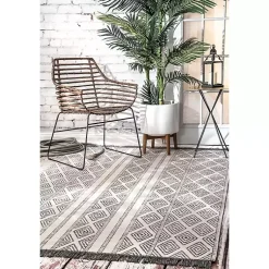 Kirklands Home Outdoor Rugs|Cream and Gray Miriam Striped Outdoor Rug, 5x8