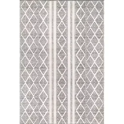 Kirklands Home Outdoor Rugs|Cream and Gray Miriam Striped Outdoor Rug, 5x8
