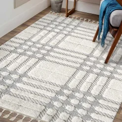 Kirklands Home Area Rugs|Cream and Gray Tufted Criss-Cross Area Rug, 7x9