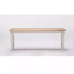 Kirklands Home Dining Chairs|Cream and Natural Wood Dining Bench