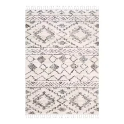Kirklands Home Area Rugs|Cream and Navy Moroccan Fringe Shag Rug, 5x7