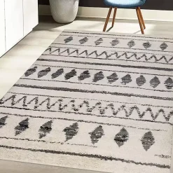 Kirklands Home Area Rugs|Cream Boho Striped Area Rug, 5x8 Ivory