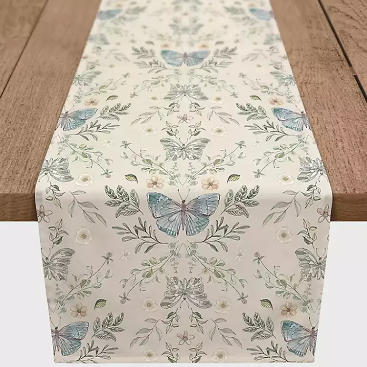 Kirklands Home Table Linens|Cream Botanical Butterfly Table Runner, 72 in. Ivory
