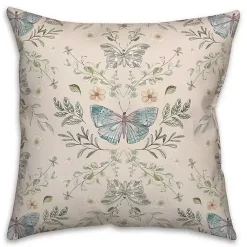 Clearance Cream Botanical Butterfly Throw Pillow Pillows