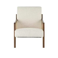 Kirklands Home Accent Chairs|Cream Boucle & Rattan Accent Chair White
