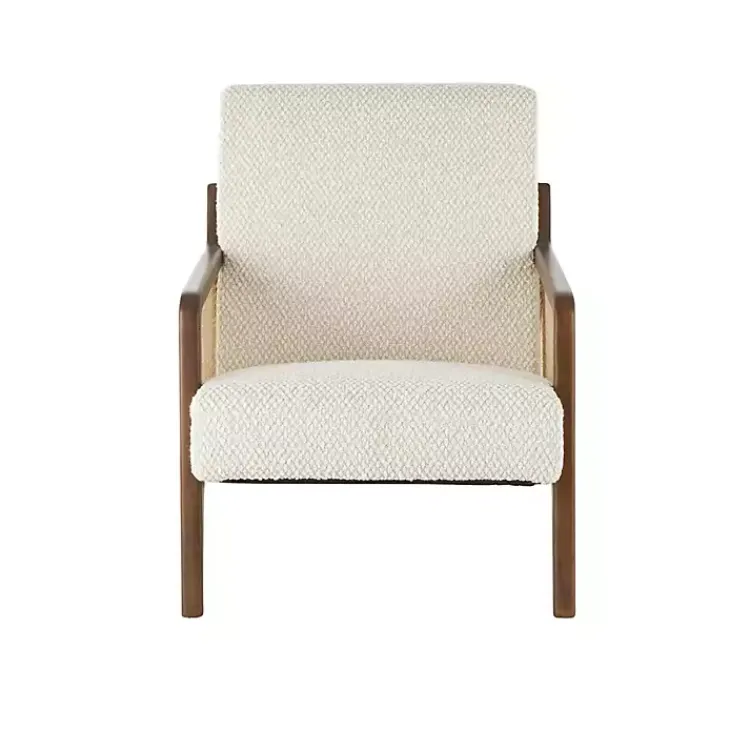 Kirklands Home Accent Chairs|Cream Boucle & Rattan Accent Chair White